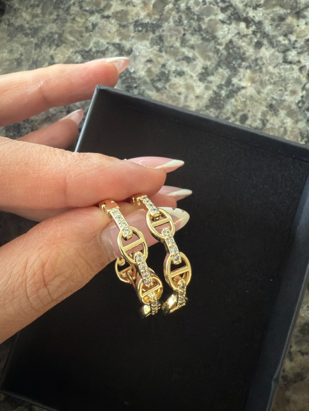 Gold Link Hoop Earrings with Crystal Accents